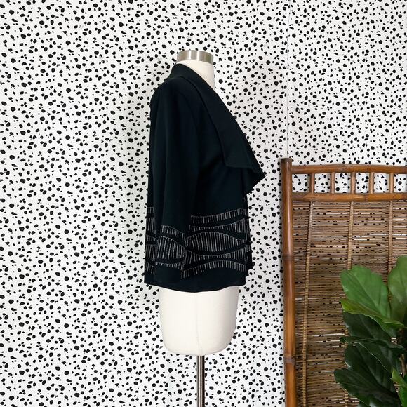 NEW Ming Wang | Silver Embroidered Black Knit 3/4 Sleeve Cardigan Jacket S NWT - Picture 4 of 9